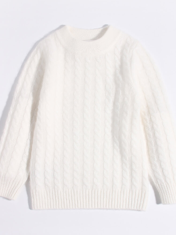 Classic Cable Knit Cashmere Pullover Sweater for Boys and Girls